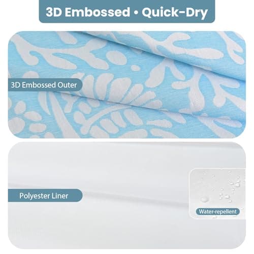 Drifted Root Coastal Loft Series Matelassé Jacquard Shower Curtain, Soft Touch, Metal Hooks, Detachable Liner & Weighted Magnets, Water-Repellent Bath Curtain (Ocean Mist Blue, 72"W x 84"L(Pack of 1)) - Thumbnail 5