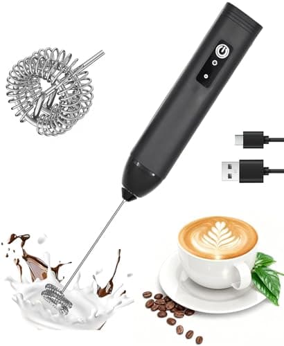 Milk Frother Handheld Rechargeable – Electric Matcha Whisk & Drink Mixer, Foam Maker for Latte, Cappuccino, Bulletproof Coffee, Portable Stainless Steel Frother for Home, Office & Travel. (Black)