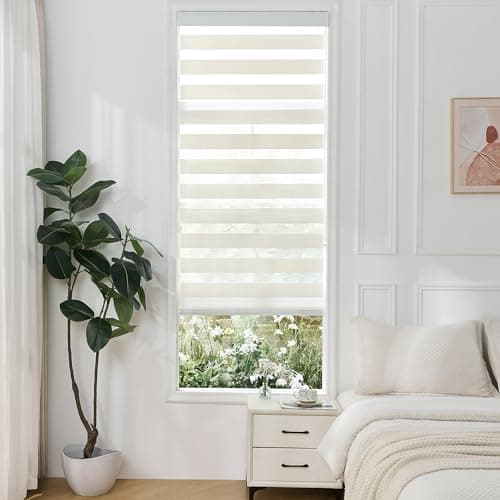GHV Corded Zebra Blinds for Windows Room Darkening Blinds Dual Layer Privacy for Home and Office (Beige White, 36 in(W) x 72 in(H)) - Image 1