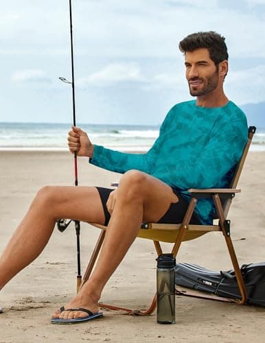 PINSPARK Mens UV Protection Shirts Long Sleeve Fishing Shirt Moisture Wicking Athletic Shirts for Men Beach SPF Rashguards Green - Thumbnail 3