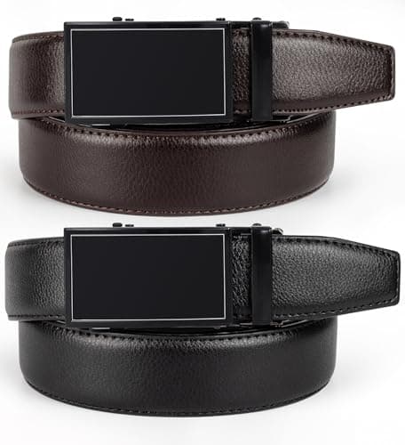 Truyis Leather Ratchet Belts For Men,Slide Ratcheting Belt 2 Pack,Adjustable Click Dress Belt - Thumbnail 2