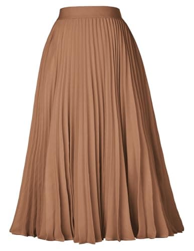 GRACE KARIN Womens High Elastic Waist Maxi Skirt A-line Flare Long Skirt Plus Size Deep Khaki XXL - Image 1