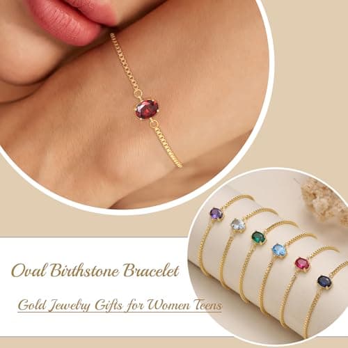 Sistble July Birthday Gifts for Women, Birthstone Bracelet for Women Teen Gifts Trendy Stuff Gold Plated Oval Stone Bracelets Dainty Ruby Jewelry 16th 21st Birthday Gift for Her - Thumbnail 2