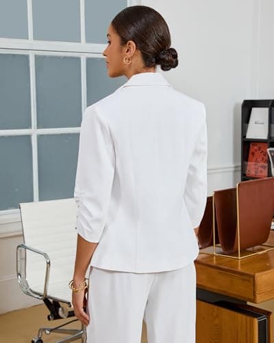 LookbookStore Women Blazer with Pockets 3/4 Sleeve Jacket Outfit Size S Brilliant White - Thumbnail 3