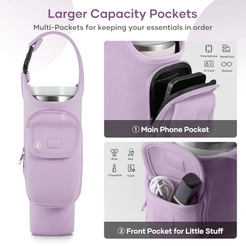 Bufilea Carrier Bag with Phone Holder Pockets for Stanley 40/30oz Tumbler with Handle, Insulated Neoprene Crossbody Bag Cup Holder w/Shoulder & Handheld Straps Fits Stanley Cup Accessories - Thumbnail 2