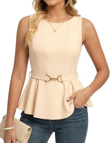 GRACE KARIN Peplum Tops for Women, Work Business Casual Dressy Blouses Shirts,Sleeveless Office Outfits Apricot Medium - Image 1