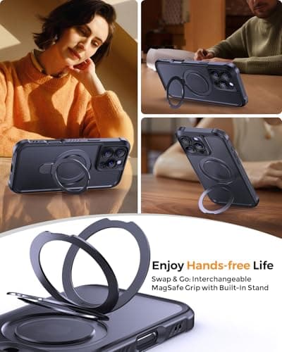 MOCCA Design for iPhone 16 Pro Max Case with Magnetic Invisible Stand [Full Camera Protection] [Compatible with Magsafe] Military Drop Shockproof Translucent Matte Phone Case Cover 6.9",Black - Thumbnail 4