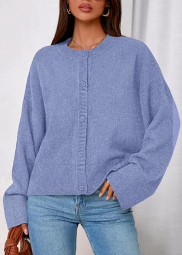 KIRUNDO Cardigan Sweaters for Women Fall Trendy Long Sleeve Chunky Knit Button Up Oversized Winter Jacket Casual Outwear(Dusty Blue, Medium) - Thumbnail 5