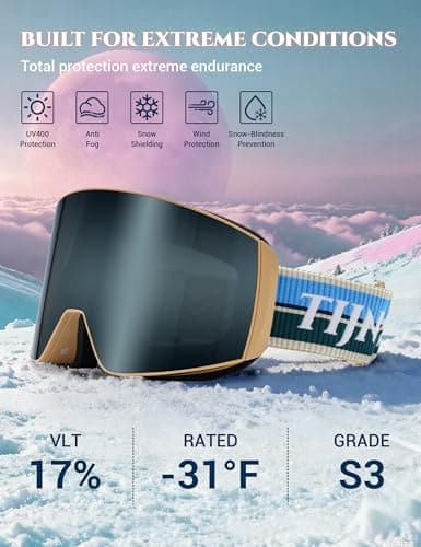 TIJN Ski Snowboard Goggles, Anti-Fog UV400 OTG Snow Goggles for Men Women Youth with 2 Magnetic Interchangeable Lenses, Ouroboros - Thumbnail 4