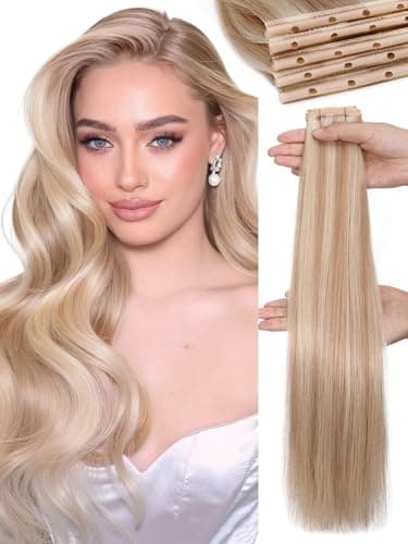 WIGNEE Butterfly Human Hair Extensions Strawberry Highlight Blonde Hair Extensions Real Human Hair 18 Inch Genius Double Weft Human Hair Extensions Glueless and Seamless for Thin hair(18/60A) - Image 1