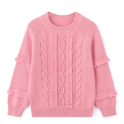 Curipeer Girl’s Long Sleeve Knit Sweater Lace Up Crewneck Cute Pullover Holiday 5-13Y - Image 1