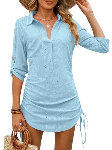 ANRABESS Womens Bathing Suit Cover Ups Swimsuit Beach Coverup Hollow Out Swimwear 2026 Summer Outfits Bikini Dress Shirt Sky Blue Medium - Image 1
