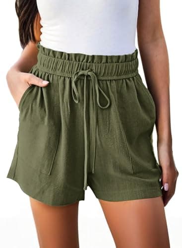 Linen Beach Vacation Shorts for Women Novelty Casual Summer Outfits High Waisted Lounge Comfy Resort Wear Olive - Image 1