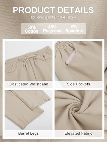 Bellcoco Barrel Sweatpants Women Casual Baggy Elastic Waisted Pants Wide Leg Gym Trousers with Pockets Apricot L - Thumbnail 4