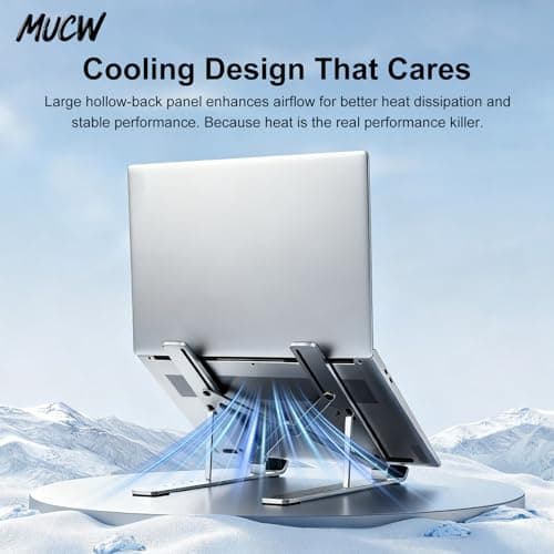 MUCW Adjustable Laptop Stand for Desk, Foldable Ergonomic Computer Riser with Ventilated Cooling Design, Portable Holder for 10–16" Laptops - Thumbnail 3