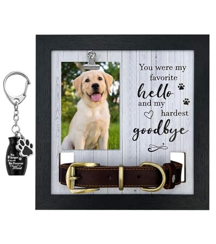 Hicustore Dog Frames for Pictures Memorial, Personalized Pet Picture Frame Memorial Gifts for Loss of Dogs, Pet Collar Frame with A Pet Dog Urns Keychain - Image 1