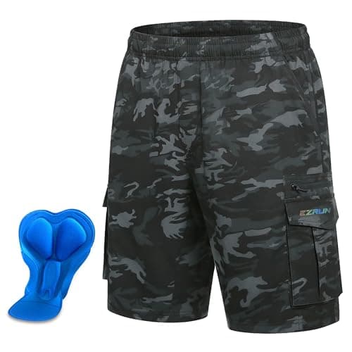 Men's Mountain Bike Shorts 3D Padded Bicycle Biking Shorts Quick Dry Lightweight MTB Cycling Shorts (Camo Black, L) - Image 1