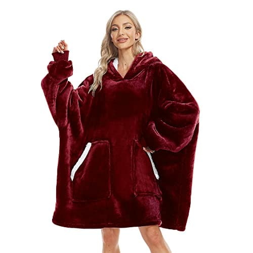 Kipswiza Oversized Wearable Blanket Hoodie Cool Mothers Day Gifts for Mom Girls Women Men, Cozy Soft Sherpa Big Hooded Blankets Sweatshirt Blanket - Wine Red - Image 1