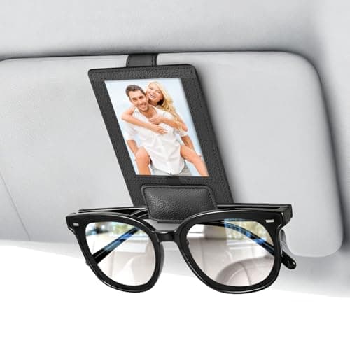 Rosaver New 2 in 1 Sunglass & Photo Holder for Car, Strong Magnetic Leather Sunglasses Holder, Car Visor Picture Holder Clip, 2026 Upgraded No Fall No Slide Car Visor Accessories - Image 1