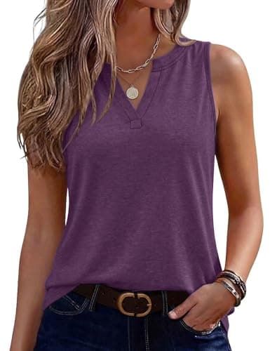 Womens Tank Tops Loose Fit V Neck Tank Tops for Women Summer Casual Sleeveless Shirts Purple XXL - Image 1