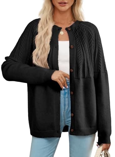 Dokotoo Black Cardigan Sweaters for Women Lightweight 2024 Fall Outfits Fashion Women's Open Front Long Sleeve Crewneck Crochet Knit Fashion Trendy Womens Cardigans Winter Sweaters - Image 1