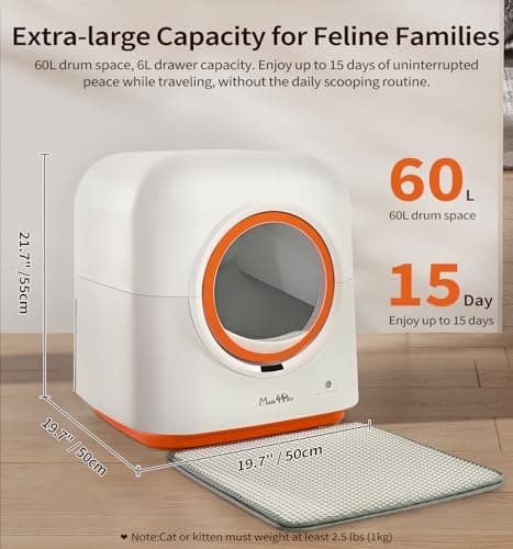 Made4Pets Self-Cleaning Litter Box, Automatic Cat Litter Box with APP Control, Odor-Eliminating, 60L Capacity, Anti-Pinch Safety, Hands-Free Waste Disposal, Includes Waste Bags, for Multiple Cats - Thumbnail 4