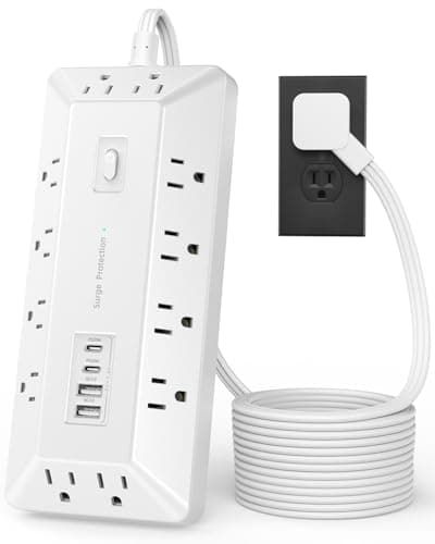6 Ft Surge Protector Power Strip with 1800J, Extension Cord with Multiple Outlets 12AC+4USB(2USB-C Port for 20W), Flat Plug Outlet Extender with 1625W/13A for Laptop, Desk, Home Office Dorm - Image 1