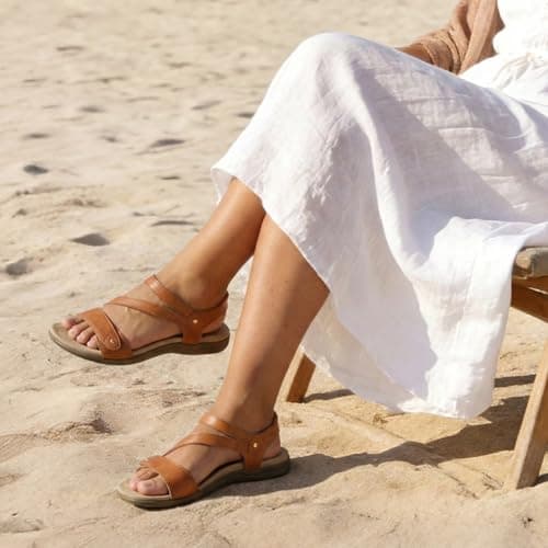 Rihero Orthopedic Sandals for Women Arch Support Comfortable Flat Sandals with Adjustable Strap for Summer Beach Walking Brown 11 - Thumbnail 2