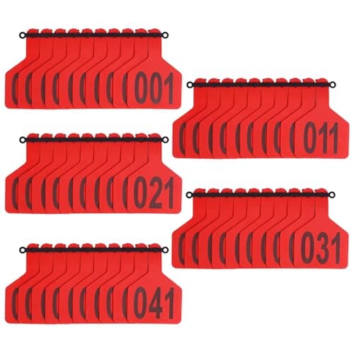 Cattle Ear Tags with 001-050 Numbers Large 1-Piece Z Livestock Ear Tags for Cow Goat Sheep Pig Calves Dog,Animal ID Identification Tag 4.4"x 3",Red - Thumbnail 2