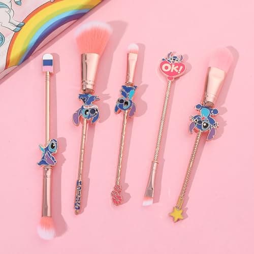 Big Eyes Monster Theme Cosmetic Brushes Set, Makeup Brushes Set, StTich Stuff for Young Girl Women- 5pcs Pink - Thumbnail 3