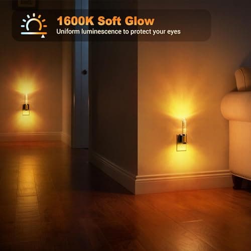 JandCase Night Light, Flameless Candle Amber Night Lights Plug into Wall 2 Pack, Auto On/Off Light Sensor Crystal Dimmable LED Nightlight, 0-100LM Decorative nite Light for Adults Bathroom Hallway - Thumbnail 4