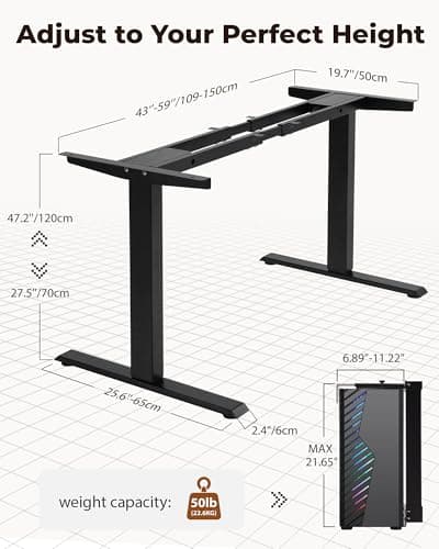 TOPSKY Dual Motor Electric Standing Desk Frame, Height Adjustable Sit Stand Base for Home Office, Fits Table Tops up to 70.8 x 31.5 Inch, 225 lb Capacity (Black, with CPU Stand) - Thumbnail 2