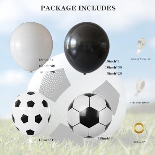Soccer Balloon Garland Arch Kit, 18 12 10 5 Inch Black White Football Print Balloons Arch Kit with 4D Football Foil Balloons for Soccer Sports Theme Birthday Party Decorations - Thumbnail 2