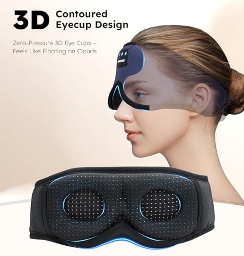 AHUIARGY Ice Silk Sleep Mask with Headphones, Sleep Headphones for Side Sleeper with 3D Cups, Bluetooth 5.4 Sleeping Eye Mask, Total Blackout Sleeping Headphones for Women Men(Navy) - Thumbnail 3
