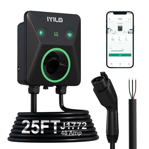 IYILO Level 2 EV Charger, 48Amp, J1772 Wall Electric Car Charger for Non-Tesla, with Dual Temp Sensors(Exclusive), Supports Wi-Fi, RFID Cards and App-Scheduled Charging, NEMA 14-50P, 25FT Cable - Image 1
