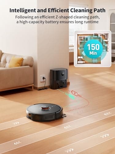 Robot Vacuum and Mop, 5000Pa Suction Self-Emptying Robot Vacuum Cleaner, Laser Navigator with Smart Mapping Robotic Vacuums, Schedule,150Mins Runtime, App Alexa Control for Carpet/Pet Hair,Q10 pro - Thumbnail 5