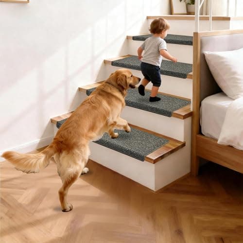 Bullnose Carpet Stair Treads, 14Pack - 29.5"x9.5"x1.5" Stair Treads Non-Slip for Wooden, Peel and Stick Stair Runner, Edging Stair Protectors, Pet Friendly, Washable (14, Gray) - Thumbnail 2