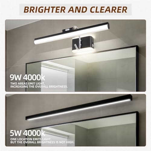 TYhogar Modern Black Bathroom Light Fixtures 16.3 inch Led Vanity Lights, 8W, Rotatable Bar Bathroom Lighting fixtures Over Mirror,4000K Daylight Dimming Wall Light Fixtures for Indoor - Thumbnail 3