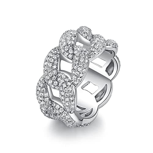 Gemsme 18K White Gold Plated Iced Out Lab Diamond Cuban Link Ring for Men Women Hip Hop 7 - Image 1