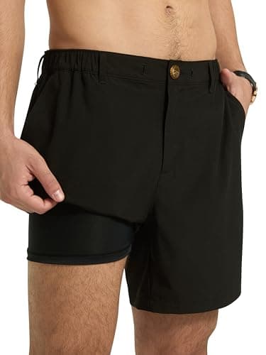 Arcweg Mens Casual Shorts 6 inch Inseam Stretch Golf Shorts Water Friendly Active Hybrid Shorts Regular Fit Black - Image 1