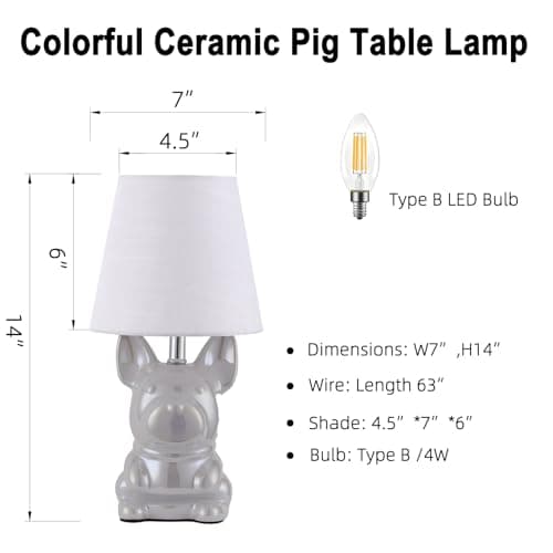 EOEYYOYB Set of 2 Ceramic Table Lamp, Puppy Shape Desk Lamp Cute Bedside Lamp for Nightstand, Living Room, Bedroom, Gifts for Kids Girls, 4W LED Bulb Included, Pink - Thumbnail 3
