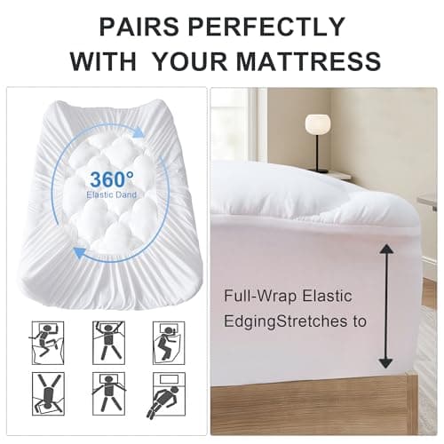 Mattress Topper King Size Pillow Top - Extra Thick Padded Mattress Pad & Protector, Breathable Fitted Deep Pocket 8-21, Ultra Soft & Supportive - Thumbnail 3