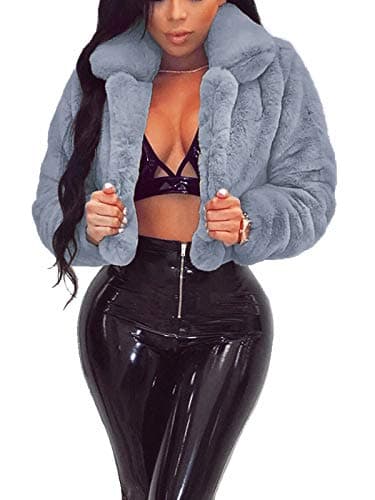 RAMOUG Women Shaggy Faux Fur Coat Fluffy Jacket Open Front Long Sleeve Cardigan M Grey - Image 1