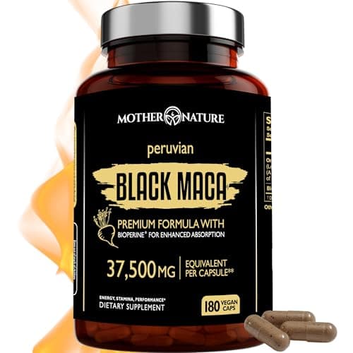 Black Maca Root 50:1 Extract 37,500mg – 180 Capsules Organic Peruvian Maca Peruana Supplement for Men | High Potency Energy, Mood & Performance Support | Vegan, Non-GMO - Image 1