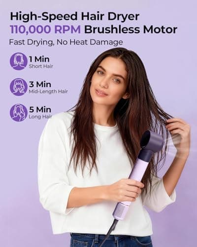 6-in-1 Hair Dryer Blow Brush with Premium Aluminum Body –Negative Ionic Hot Air Multi-Styler with Auto-Wrap Curlers, 110,000 RPM Brushless Motor, Volumizing Straightening Styling, No Heat Damage - Thumbnail 6