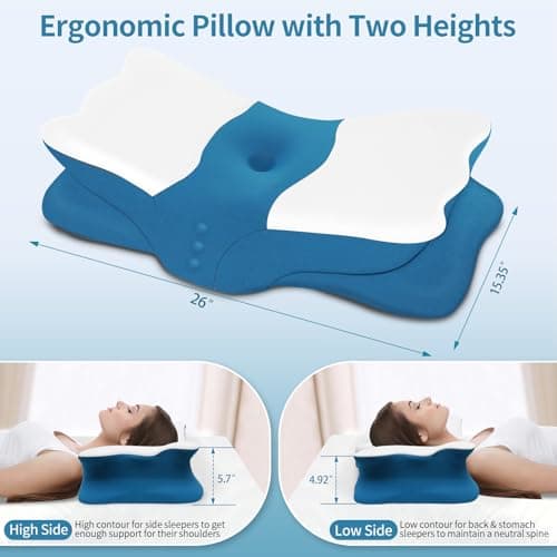 Cervical Neck Pillow for Sleeping - Ergonomic Pillow for Neck Pain Relief - Memory Foam Pillows with Cooling Pillowcase, Orthopedic Contour Neck Support Pillow for Side, Back and Stomach Sleepers - Thumbnail 2