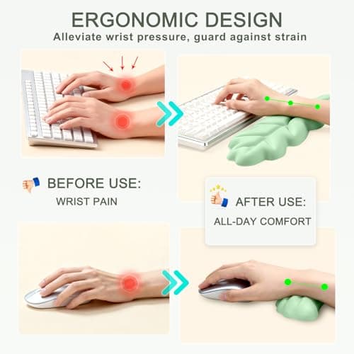 Ergonomic Leaf Keyboard and Mouse Wrist Rest Set, Extra Wide & Thick Memory Foam for Carpal Tunnel Pain Relief, Non-Slip Base, PC/Mac/Laptop, Gift for Office Work, Gaming - Thumbnail 4