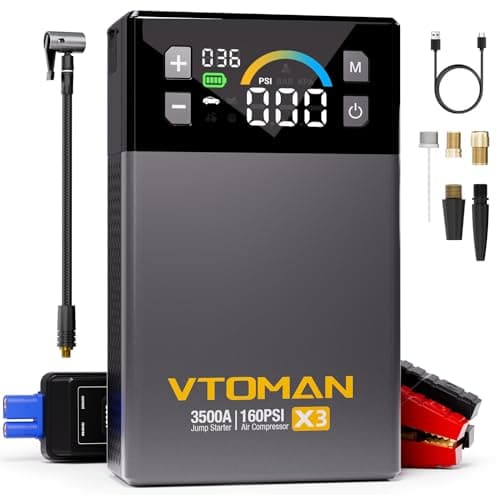 VTOMAN X3 Jump Starter with Air Compressor, 3500A Portable Car Battery Jumper Starter (9L Gas/8.5L Diesel Engines) with 160PSI Auto-Shutoff Tire Inflator, 12V Lithium Battery Booster Pack, Jump Box - Image 1