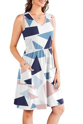 RUMIA V Neck Summer Casual Dresses for Women- Womens Sleeveless Tank Sundress with Pockets Vacation - Thumbnail 4
