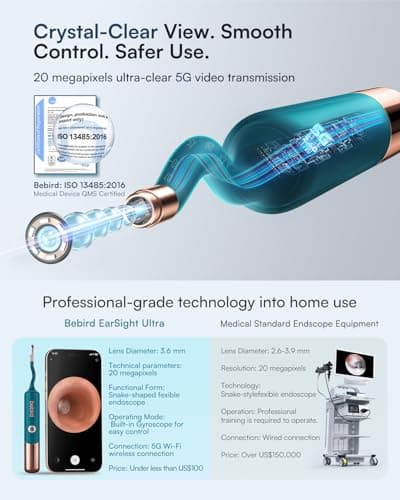 Bebird Earsight Ultra Ear Wax Removal Tool Camera, FSA HSA Eligible, 2K HD Ear Cleaner with Camera Otoscope, 90-Min Battery Earwax Remover & Visual Ear Pick Tweezers, Safe Ear Cleaning Kit for Family - Thumbnail 3